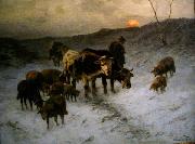 Christian Mali Winter evening after the cattle market oil painting on canvas